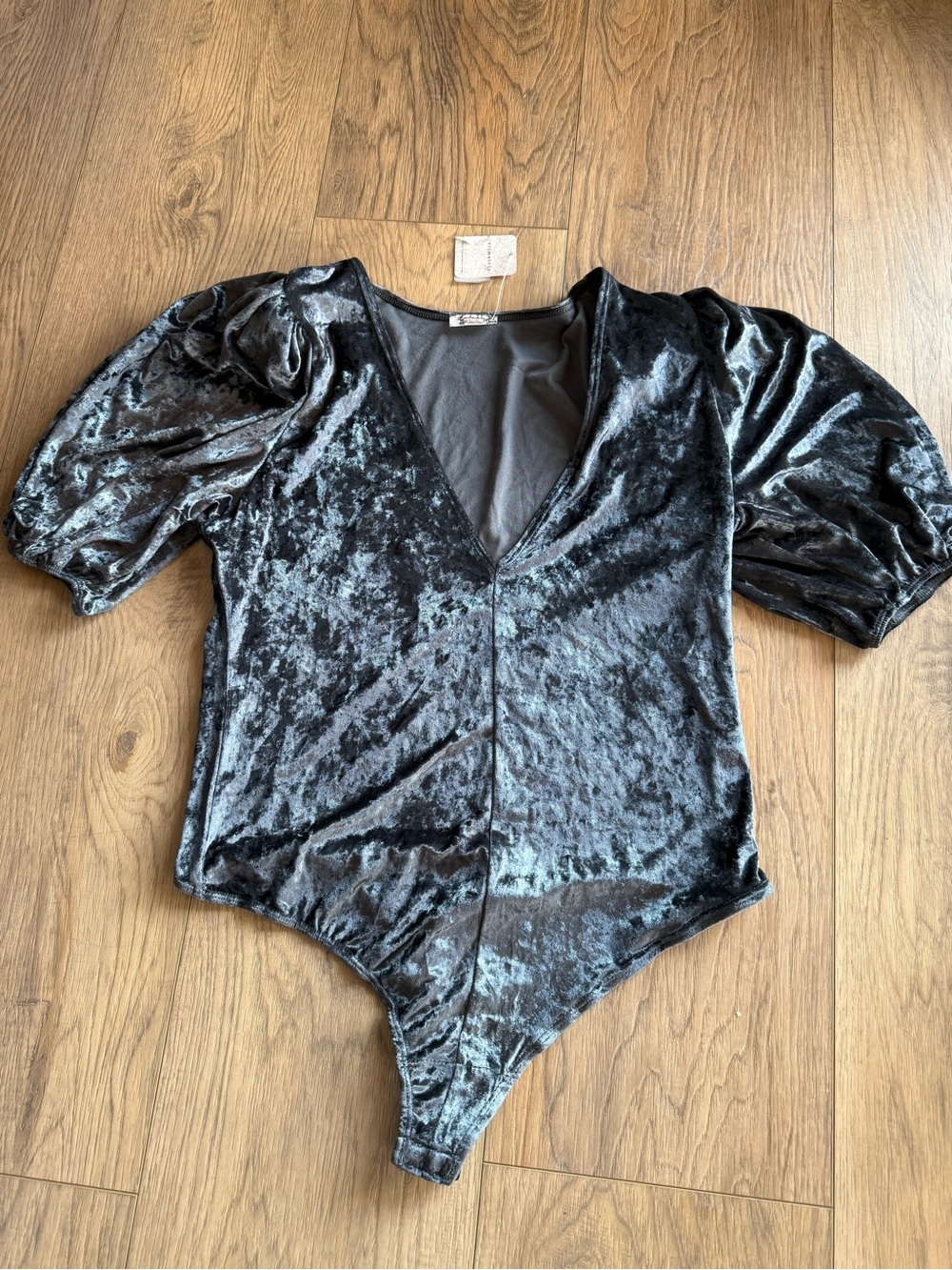 Free People Crushed Velvet V-Neck Puff Sleeve Bodysuit